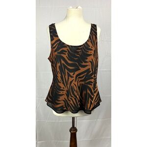 VTG 80's Joseph Ribkoff Tiger Print Tank Top Women 16 Sheer Overlay Peplum